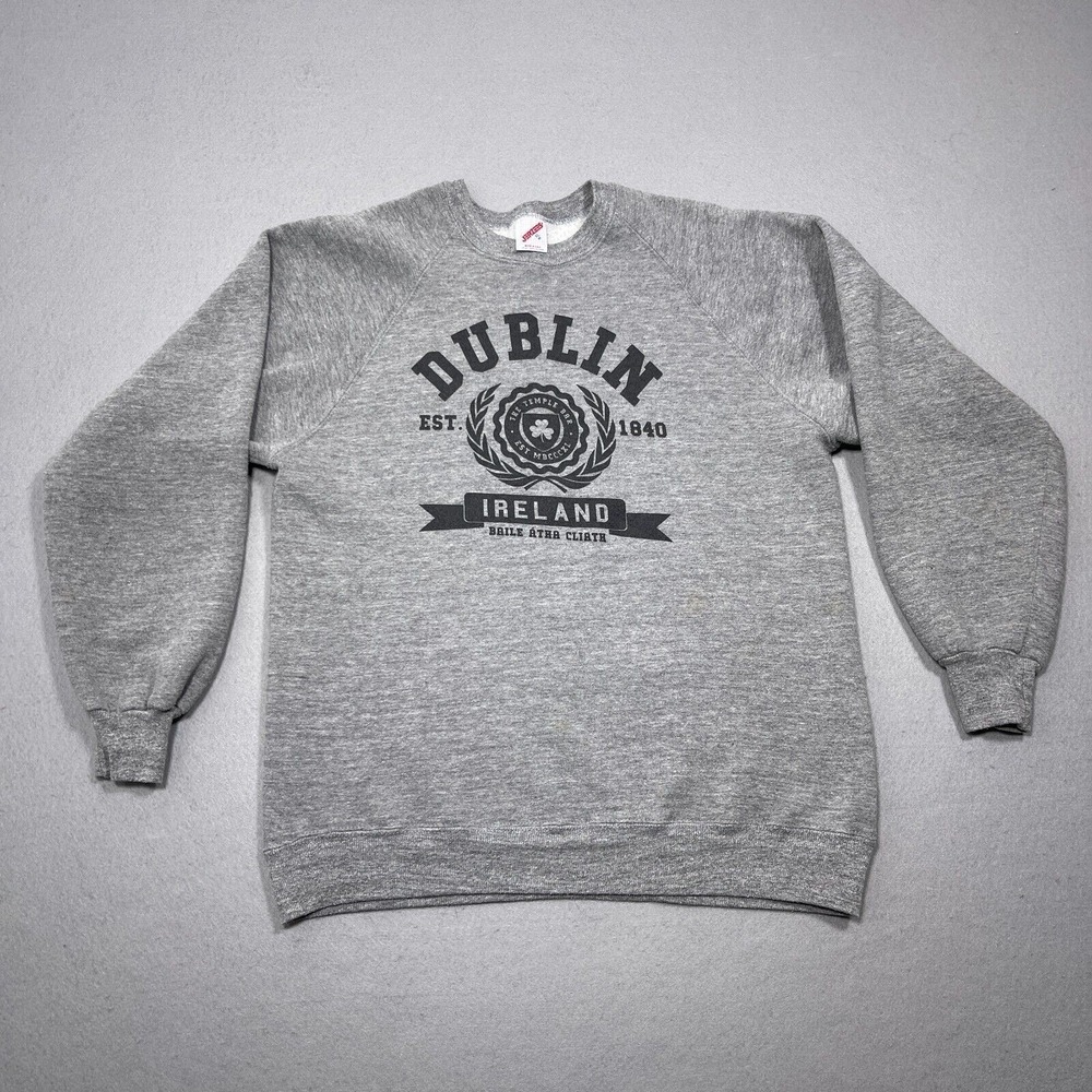 Vintage Dublin Ireland Sweatshirt Men XL Regular Heather Gray Crewneck 90s USA